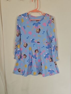 Rachel Light Blue Long Sleeve Dress with Pink Accent Print